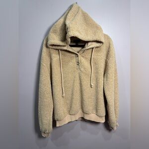 Anthropologie Current Air Callan Sherpa Hoodie in Tan, Size M‎
